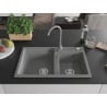 Mexen Tomas chiuvetă de bucătărie din granit cu 2 compartimente cu baterie Telma, gri - 6516-71-670200-71