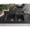 Mexen Tomas chiuvetă de bucătărie din granit cu 2 compartimente și baterie Telma, negru/auriu metalic - 6516-75-670200-50
