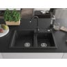 Mexen Tomas chiuvetă de granit cu 2 compartimente și baterie de bucătărie Telma, negru - 6516-77-670200-70