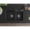 Mexen Tomas chiuvetă de granit cu 2 compartimente și baterie de bucătărie Telma, negru - 6516-77-670200-70