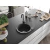 Mexen Kevin chiuvetă de granit cu 1 compartiment cu scurgător și baterie de bucătărie Telma, negru cu pete - 6517-76-670200-70