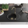 Mexen Kevin chiuvetă de granit cu un compartiment, cu picurător și baterie de bucătărie Telma, Neagră - 6517-77-670200-50