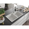 Mexen Tomas chiuvetă de granit cu 2 compartimente 800 x 500 mm, albă, sifon cromat - 6516802000-20