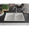 Mexen Tomas chiuvetă de granit cu 2 compartimente 800 x 500 mm, albă, sifon cromat - 6516802000-20