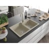 Mexen Tomas chiuvetă de granit cu 2 compartimente 800 x 500 mm, bej, cu sifon cromat - 6516802000-69
