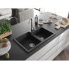 Mexen Tomas 2 rekeszes gránit mosogató 800 x 500 mm, fekete/ezüst metál, krómozott szifon - 6516802000-73