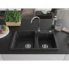 Mexen Tomas 2 rekeszes gránit mosogató 800 x 500 mm, fekete/ezüst metál, krómozott szifon - 6516802000-73