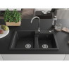 Mexen Tomas gránit mosogatók 2 rekeszes 800 x 500 mm, fekete/ezüst metál, króm szifon - 6516802000-73