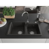 Mexen Tomas chiuvetă de granit cu 2 compartimente 800 x 500 mm, negru/auriu metalic, sifon crom - 6516802000-75