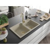 Mexen Tomas chiuvetă de bucătărie din granit cu 2 compartimente 800 x 500 mm, bej, sifon auriu - 6516802000-69-G