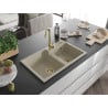 Mexen Tomas Chiuvetă de granit cu 2 compartimente 800 x 500 mm, Bej, sifon Auriu - 6516802000-69-G