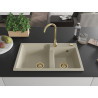 Mexen Tomas chiuvetă de bucătărie din granit cu 2 compartimente 800 x 500 mm, bej, sifon auriu - 6516802000-69-G