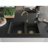 Mexen Tomas 2 rekeszes gránit mosogató 800 x 500 mm, fekete/ezüst metál, arany szifon - 6516802000-73-G