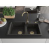 Mexen Tomas 2 rekeszes, gránit mosogató 800 x 500 mm, fekete/arany metál, arany szifon - 6516802000-75-G