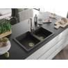 Mexen Tomas chiuvetă de bucătărie din granit cu 2 compartimente 800 x 500 mm, negru/auriu metalic, sifon auriu