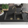 Mexen Tomas chiuvetă de granit cu 2 compartimente 800 x 500 mm, negru cu pete, sifon auriu - 6516802000-76-G