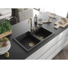 Mexen Tomas chiuvetă din granit cu 2 compartimente 800 x 500 mm, neagră, sifon auriu - 6516802000-77-G