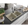 Mexen Tomas chiuvetă de granit cu 2 compartimente 800 x 500 mm, bej, sifon negru - 6516802000-69-B