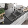 Mexen Tomas chiuvetă de granit cu 2 compartimente 800 x 500 mm, gri, sifon negru - 6516802000-71-B