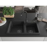 Mexen Tomas chiuvetă granit dublă 800 x 500 mm, negru/argintiu metalic, sifon negru - 6516802000-73-B