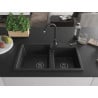 Mexen Tomas gránit mosogató 2 rekeszes 800 x 500 mm, fekete/ezüst metál, fekete szifon - 6516802000-73-B