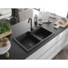 Mexen Tomas gránit mosogató 2 rekeszes 800 x 500 mm, fekete/ezüst metál, fekete szifon - 6516802000-73-B