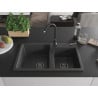 Mexen Tomas chiuvetă de granit cu 2 compartimente 800 x 500 mm, negru cu pete, sifon negru - 6516802000-76-B