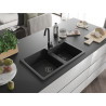 Mexen Tomas chiuveta din granit cu 2 compartimente 800 x 500 mm, neagră, sifon negru - 6516802000-77-B