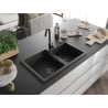 Mexen Tomas chiuvetă din granit cu 2 compartimente 800 x 500 mm, negru, sifon negru - 6516802000-77-B