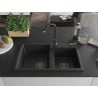 Mexen Tomas gránit mosogatótálca, 2 rekeszes, 800 x 500 mm, fekete, fekete szifon - 6516802000-77-B