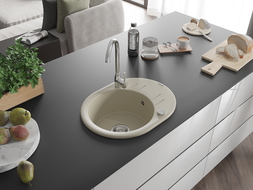 Mexen Kevin1-medencés gránit mosogató edényszárítóval 586 x 458 mm, Bézs, szifon Króm - 6517581005-69