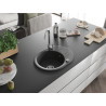 Mexen Kevin chiuvetă de granit cu 1 cuvă și scurgător 586 x 458 mm, negru cu pete, sifon crom - 6517581005-76