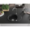 Mexen Kevin chiuvetă de granit cu o cuvă și scurgător 586 x 458 mm, neagră, sifon cromat - 6517581005-77