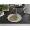 Chiuvetă de granit Mexen Kevin cu un compartiment și scurgător 586 x 458 mm, bej, sifon auriu - 6517581005-69-G
