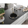 Mexen Kevin gránit mosogató 1-medencés csepegtetővel 586 x 458 mm, fekete/ezüst metál, arany szifon - 6517581005-73-G