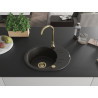 Mexen Kevin gránit mosogató 1-medencés csepegtetővel 586 x 458 mm, fekete/arany metál, arany szifon - 6517581005-75-G