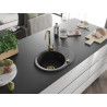 Mexen Kevin chiuvetă de granit cu o cuvă și picurător 586 x 458 mm, negru, sifon auriu - 6517581005-77-G