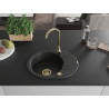 Mexen Kevin gránit mosogatókagyló 1-medencés csepegtetővel 586 x 458 mm, fekete, arany szifon - 6517581005-77-G
