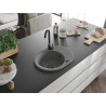 Mexen Kevin chiuvetă de bucătărie din granit cu 1 cuvă și scurgător 586 x 458 mm, gri, sifon negru - 6517581005-71-B
