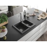 Mexen Carlos 582 x 475 mm-es, 1,5-medencés gránit mosogató, fekete márványos, króm szifon - 6518581500-76