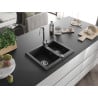 Mexen Carlos 1.5-medencés gránit mosogató 582 x 475 mm, Fekete, szifon Króm - 6518581500-77