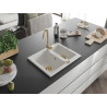 Mexen Carlos 1,5 rekeszes gránit mosogató 582 x 475 mm, fehér, arany szifon - 6518581500-20-G