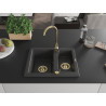Mexen Carlos chiuvetă de granit 1,5-cameră 582 x 475 mm, negru cu pete, sifon auriu - 6518581500-76-G