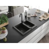 Mexen Carlos chiuvetă din granit 1,5-cupe 582 x 475 mm, negru/auriu metalic, sifon negru - 6518581500-75-B