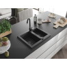 Mexen Carlos chiuvetă de granit cu 1,5 compartimente 582 x 475 mm, negru pătat, sifon negru - 6518581500-76-B